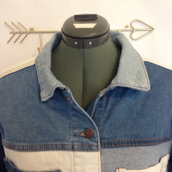 Wild Fable Patchwork Denim Trucker Jacket L NWT - Picture 3 of 7